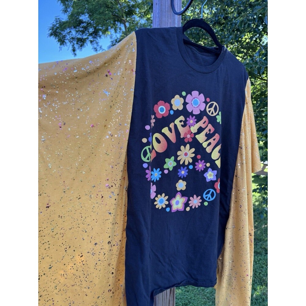 Upcycled Boho Peace Love Kimono Sleeve Tee Hippie Chic Top One Size Fits Most